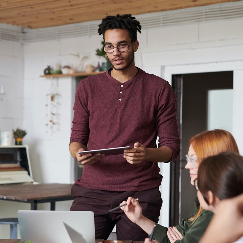 Man giving presentation info-12